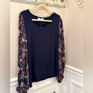 NWT! LOFT Navy and Paisley blouse.